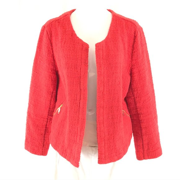 Alfani Jackets & Blazers - Alfani Womens Jacket Tweed Open Front Zip Pockets